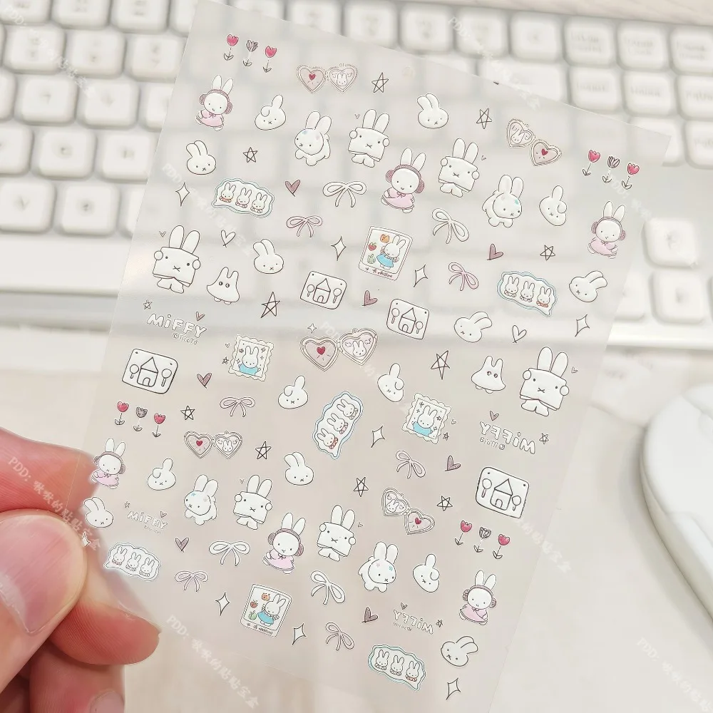 Kawaii Miffy Cartoon Niedliche Geprägte 3D Nagelkunst-Aufkleber Wasserbecher Kameras DIY Aufkleber Dekorationen Geschenk Spielzeug für Mädchen S