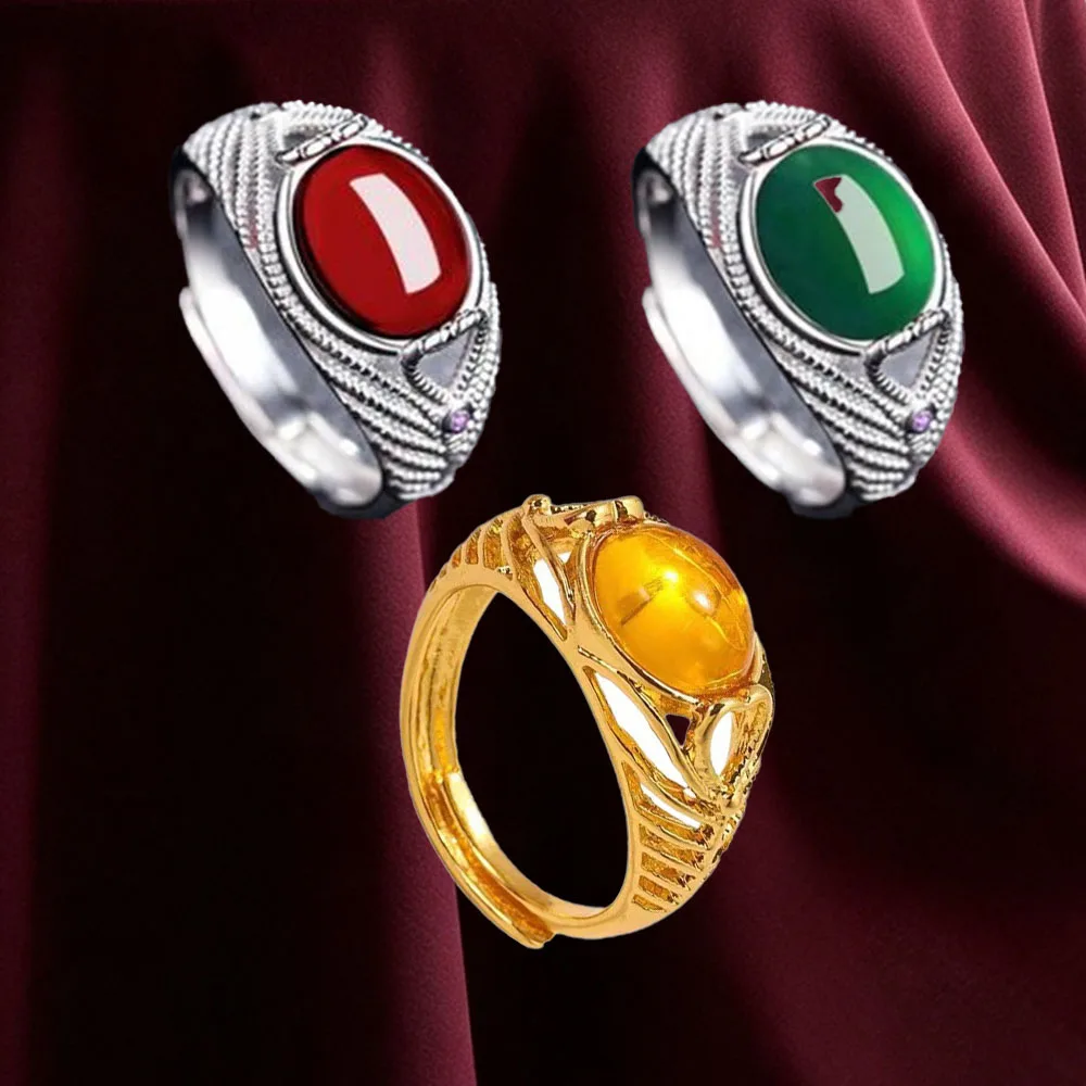 Tentacles Jewelry Imitation Hetian Jade Ruby Ring 1 Dollar Items Women's Emerald Open Ring Birthday Gift Manufacturer Wholesale