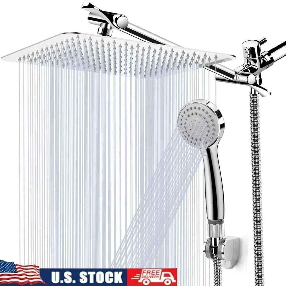 

8-дюймовая насадка для душа высокого давления с дождевой насадкой, ручная насадка для душа, комбинированная с 11-дюймовым латунным удлинителем, защита от протечек, простая установка