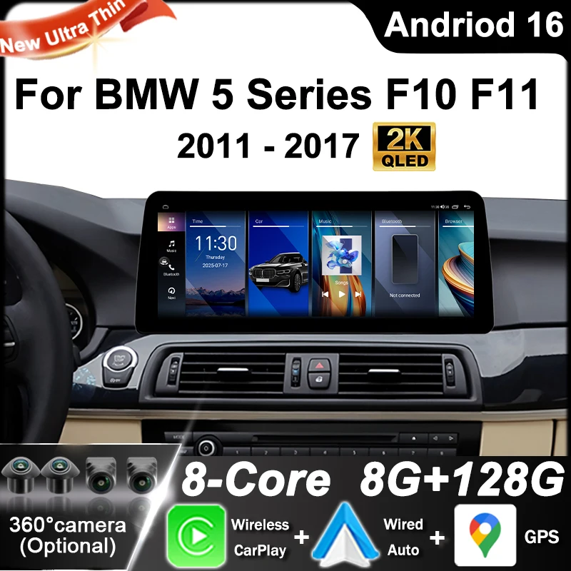 Android 16 QLED 2400*900P Multimedia Display for BMW 5 Series F10 F11 2011-2017 CIC NBT System Carplay Car Radio Player GPS Navi