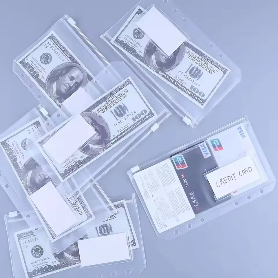 12PCS A5/A6 Size PVC Binder Pockets with Label Pocket,Cash Budget Zipper Envelopes Pouches for A5/A6 6-Ring Notebook Binder