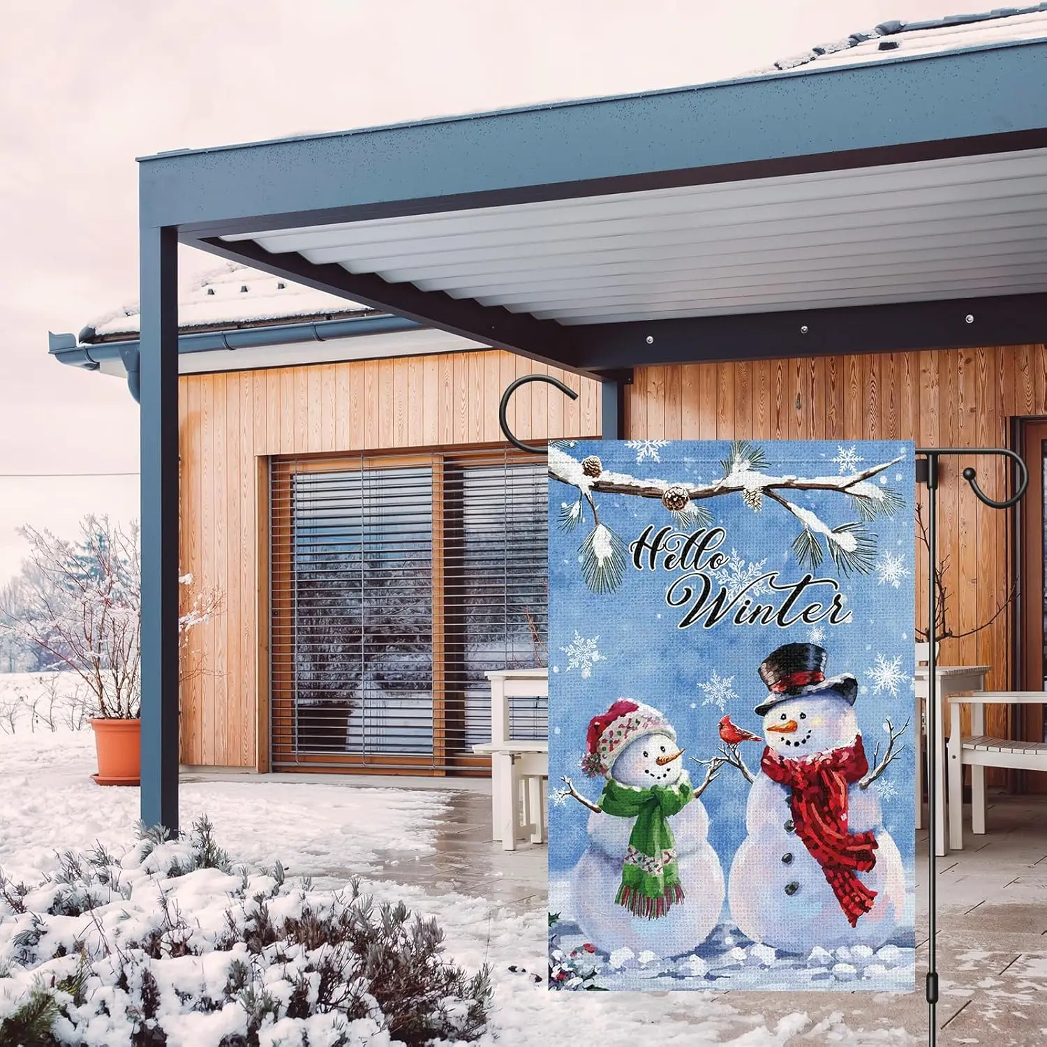 Hello Winter Garden Flag 12x18 Inch Double Sided for Outside, Small Vertical Burlap Snowflakes Snowman Flag Winter Yard Farm EEZ