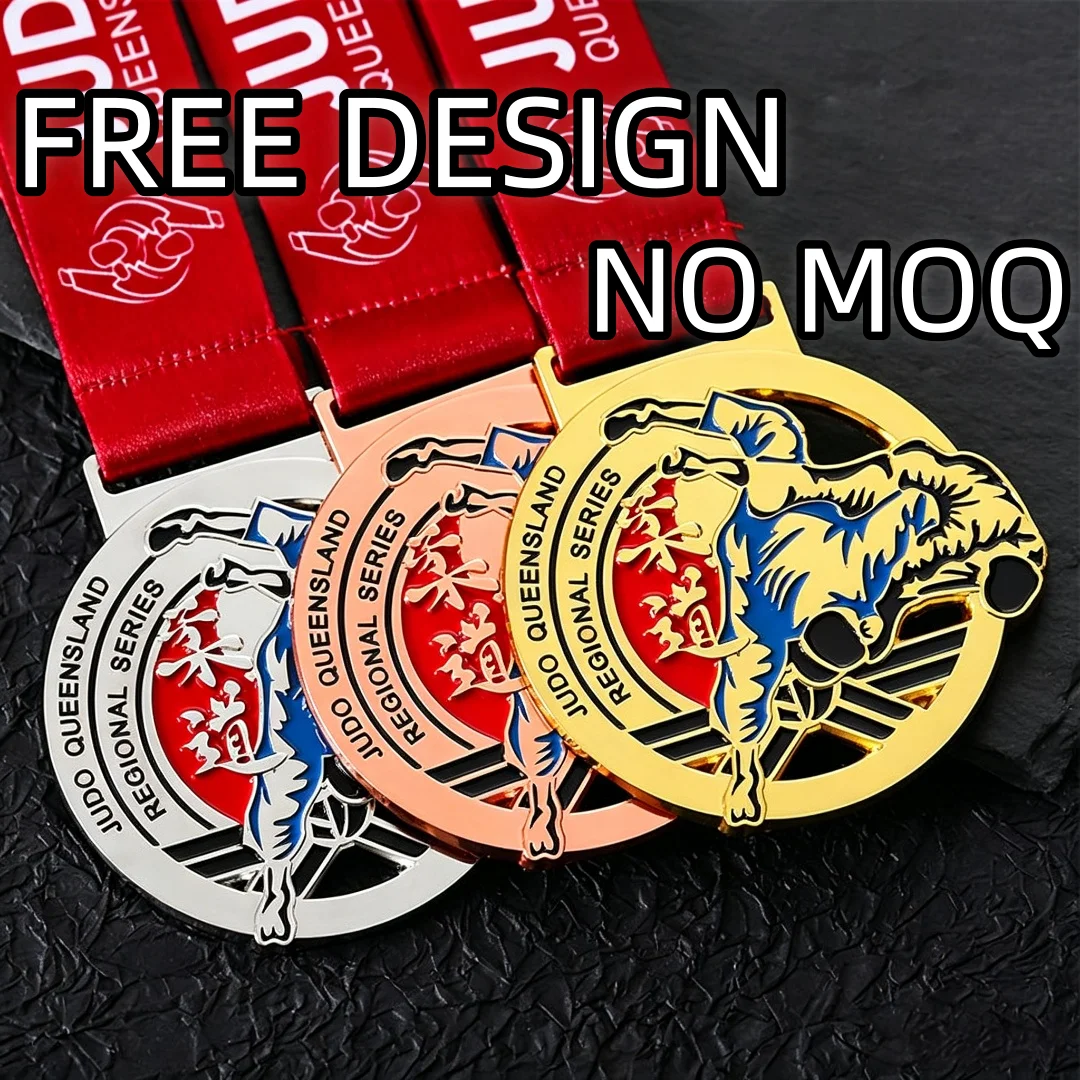 Wholesale Zinc Alloy Metal Medal Gold Enamel Kung Fu Taekwondo Karate Medal 2d 3D Boxing Wkf Bjj Jiu Jitsu Judo Sport Medals