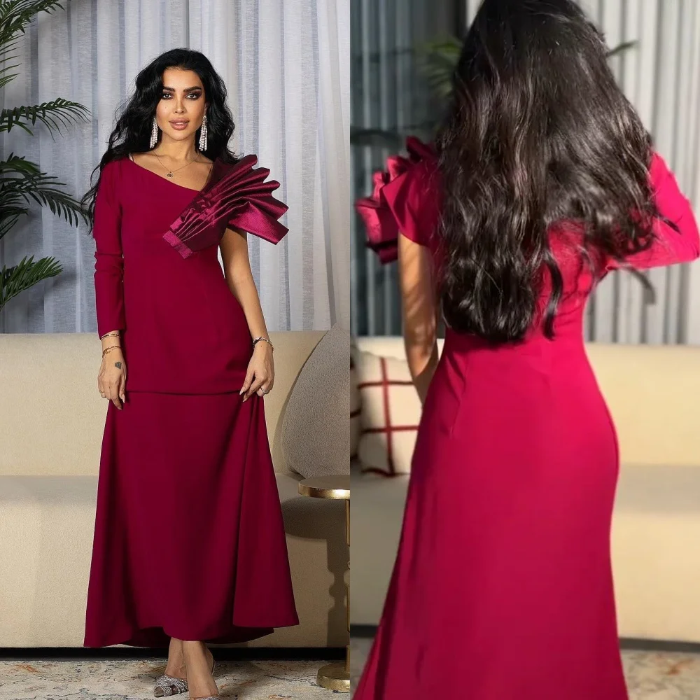 Ball Dress Saudi Arabia Evening Jersey Draped Pleat Graduation A-line V-Neck Bespoke Occasion Gown Midi Dresses