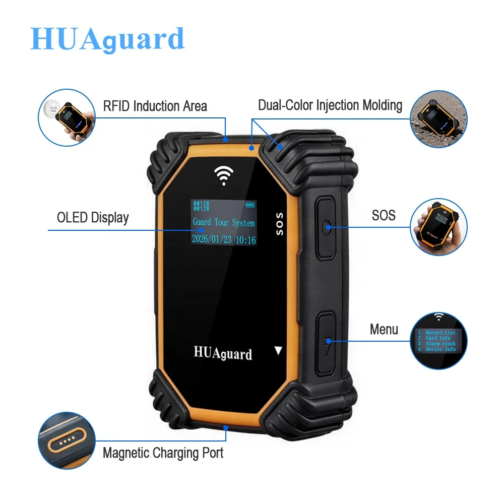HUAguard HUA-K2 4G Security Guard System OLED Display 1800mAh Battery Real-Time Patrol Data Upload For Guard Patrol 2