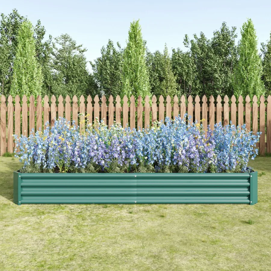 

Raised Garden Bed Kit Metal Raised Bed Garden 7.6x3.7x0.98ft for Flower Planters Vegetables Herb Green