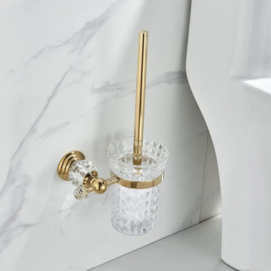 

Crystal Toilet Brush Holder, Polished Gold Brush Handle with Replaceable Brush Head, Stainless Steel Bathroom Cleaning Set Wall