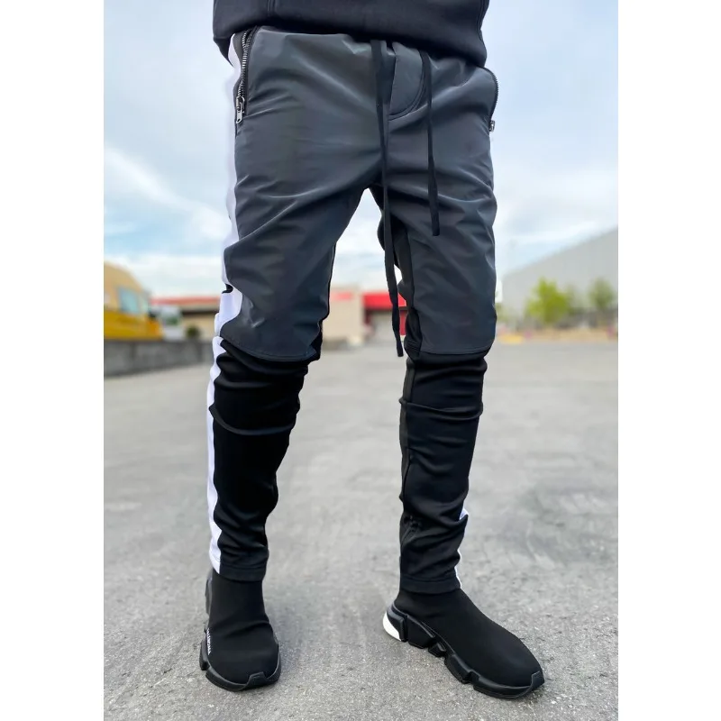 ‌ جديد عاكس بانت قزحي الألوان الملونة بنطلون توهج الظلام ركض الشارع الرقص ارتداء الهيب هوب السراويل الكفة السراويل الهذيان حزب الزي