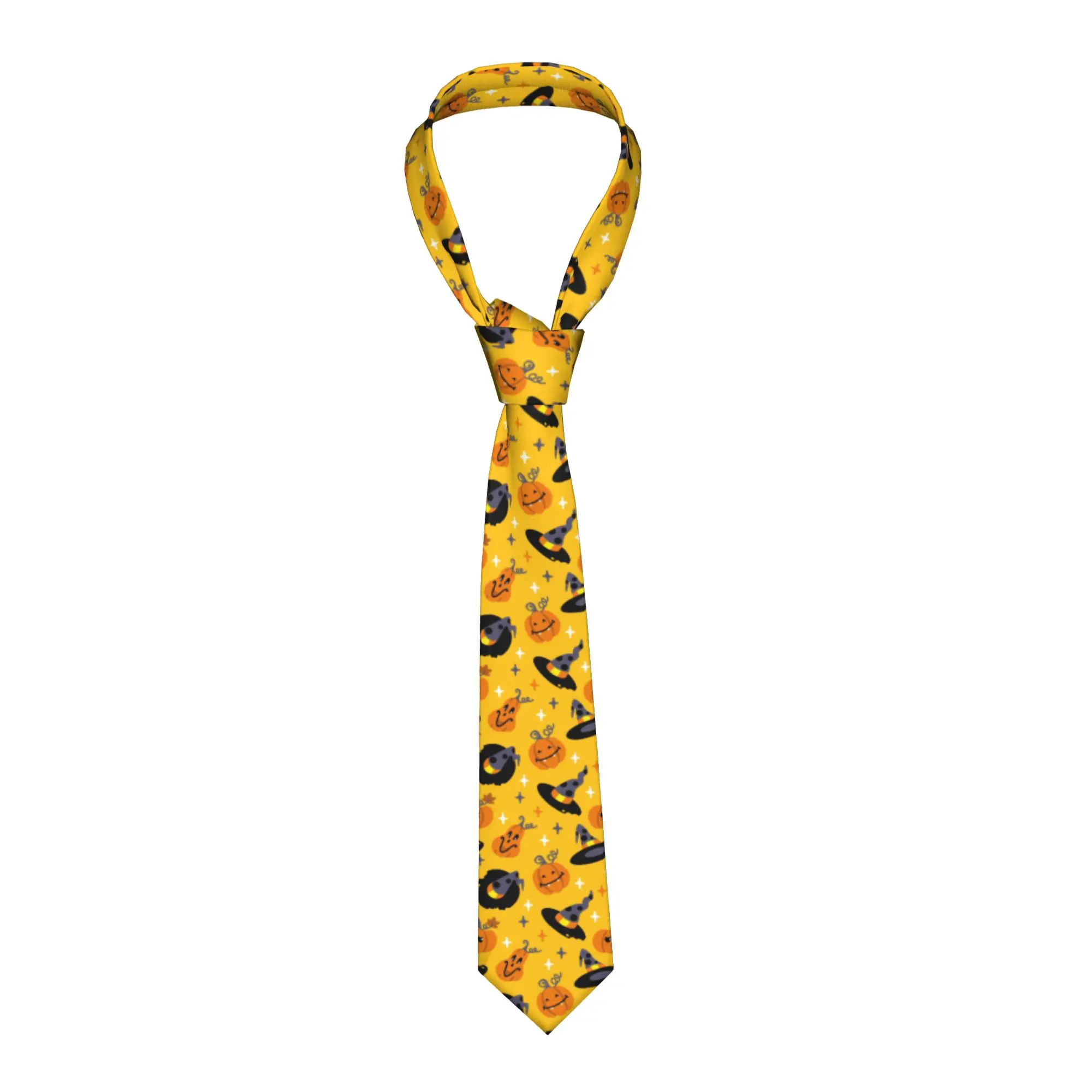 Halloween Pumpkin With Witch Hat Necktie Men Fashion Wide  Neck Tie for Mens Shirt Accessories Cravat