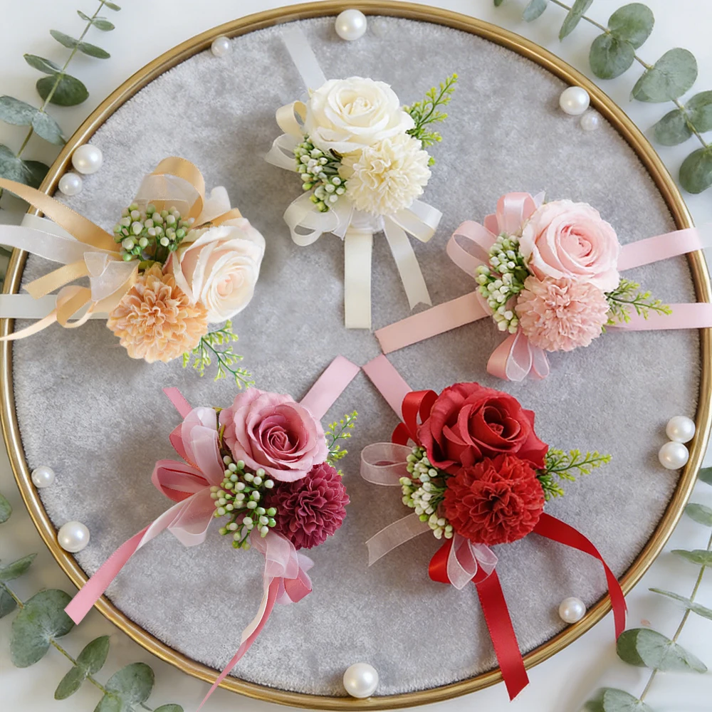 

Искусственный цветок на запястье в виде розы, цветок для подружки невесты, цветок для руки на свадьбу, свадебные аксессуары, украшение для свадебной вечеринки