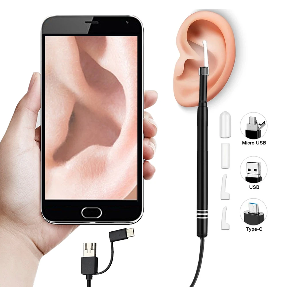 Inteligente visual médico otoscopio limpador de ouvido endoscópio earpick câmera ferramenta removedor de cera de ouvido selecionador de orelha vara beleza e saude
