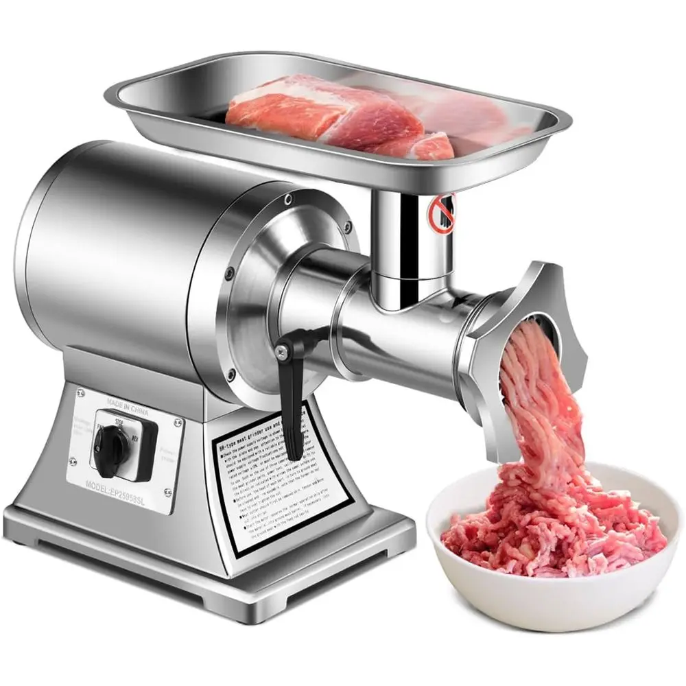 

Commercial Meat Grinder, 1.5 HP, 1100W, 551LB/h StainlSteel Electric Sausage Stuer, 225RPM Heavy Duty Industrial Meat Mincer w/2