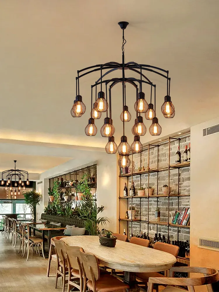 American Retro Industrial Dining Living Room Store Restaurant Room Duplex Staircase Light Loft Pendant Lamp Home Changeable
