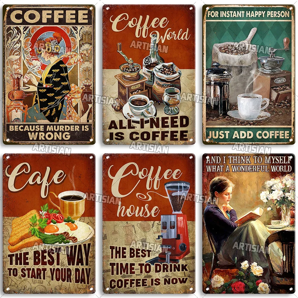Artisian Coffee Metal Plaque Cute Animal Tin Sign Drinking Funny Decorative Plate Wall Decor Garage Bar Pub Club Hotel Cafe