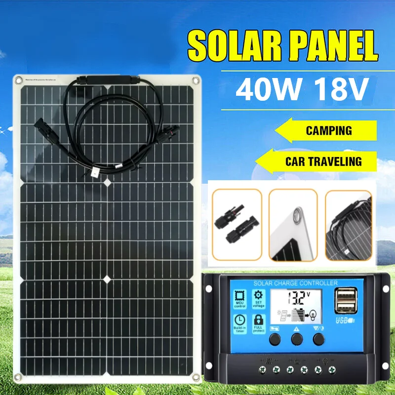 

Flowatt 40W Flexible Solar Panel 18V System Battery Charger with PV Connector for Camping RV Optional Power 30A Solar Controller