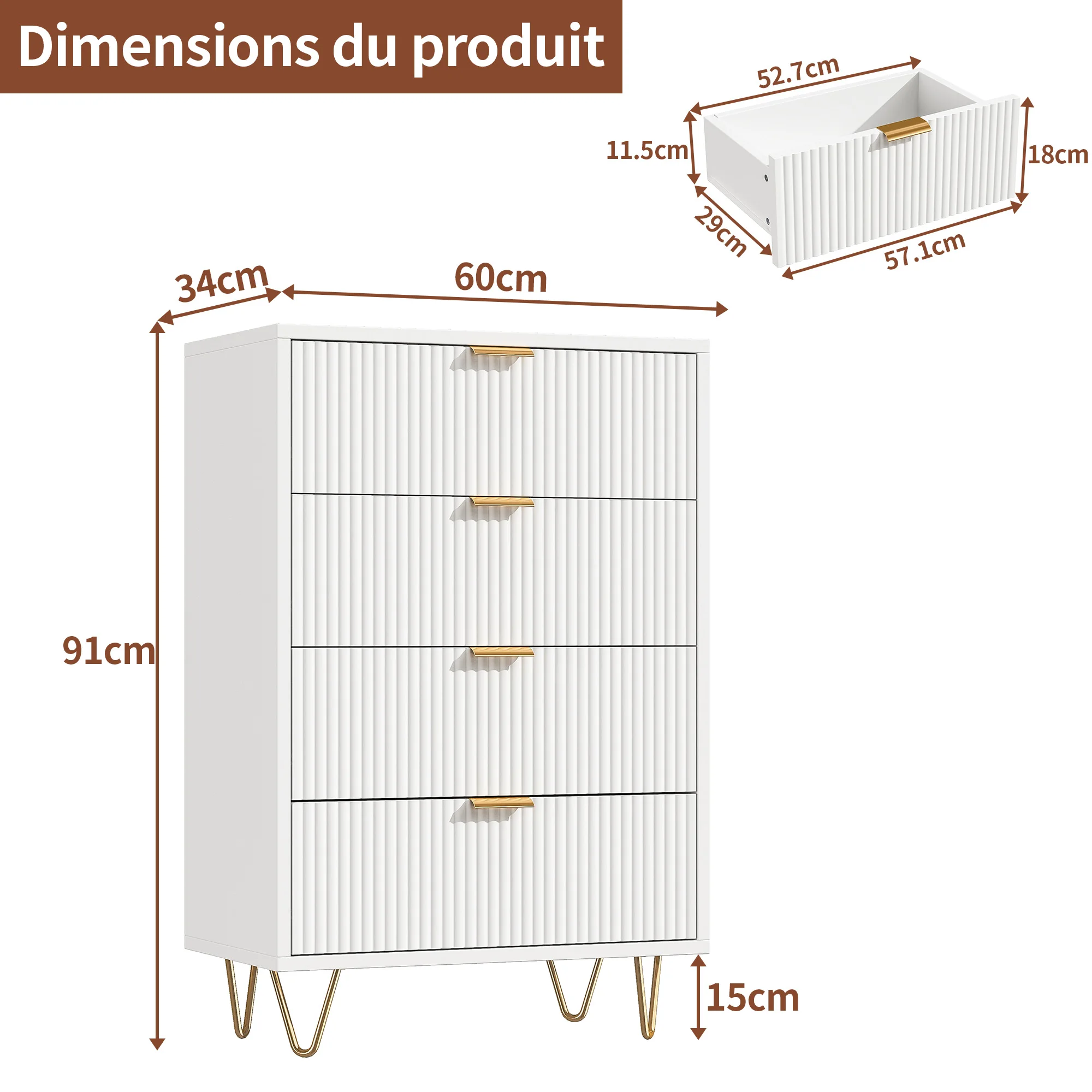 Ladekast met 4-6 laden, moderne opbergkast voor slaapkamer, ladekast, 60-100 cm, slaapkamermeubel, opbergkast, wit