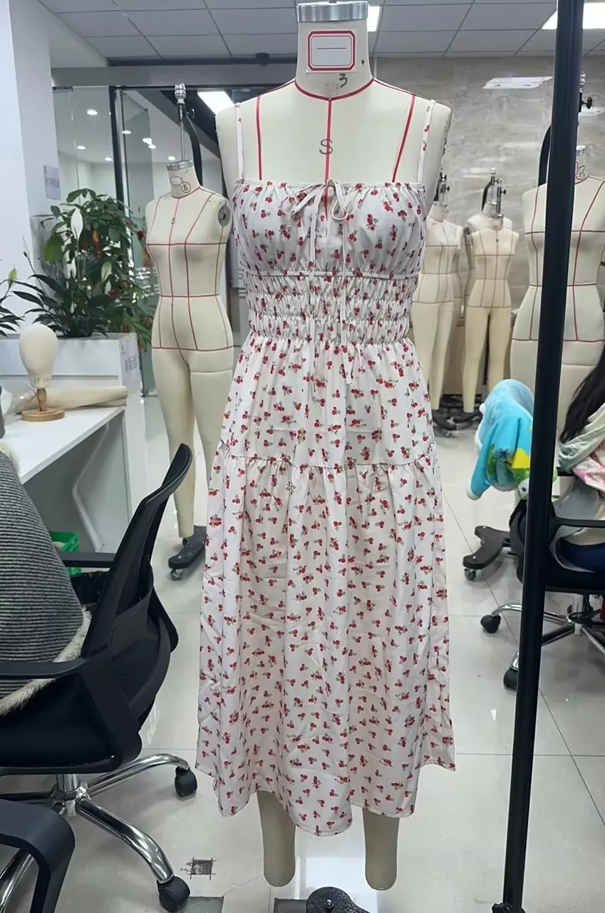 Sexy Maxi Dress Women Summer Sqaure Collar Floral Print Sleeveless Tie-up Ruched Dress Strap Backless Casual Slim Elegant Dress