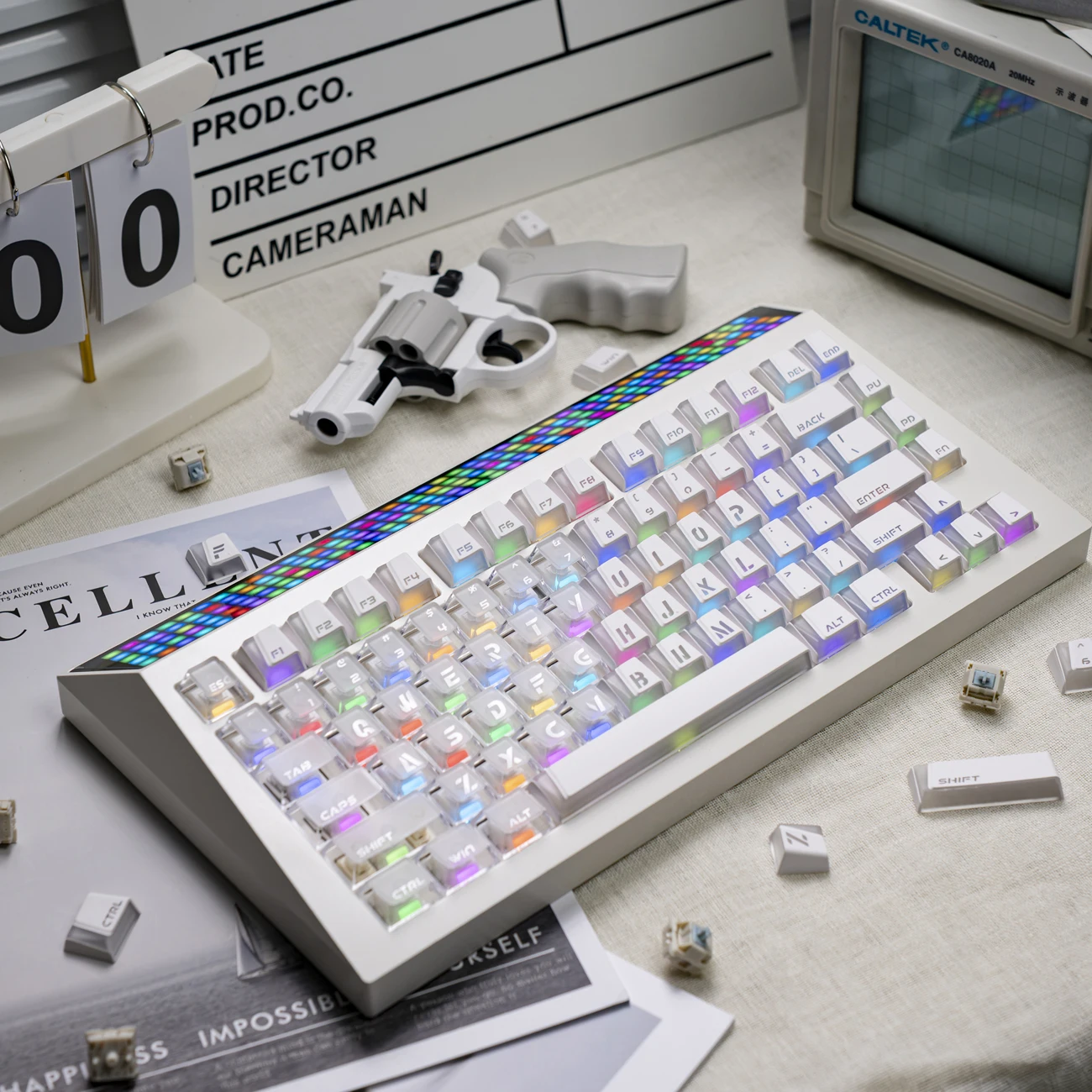Mintcaps 131 Keys Prism Transparent Keycaps Cherry Profile Top Print Legends PBT PC Double Shot Keycaps For Mechanical Keyboard