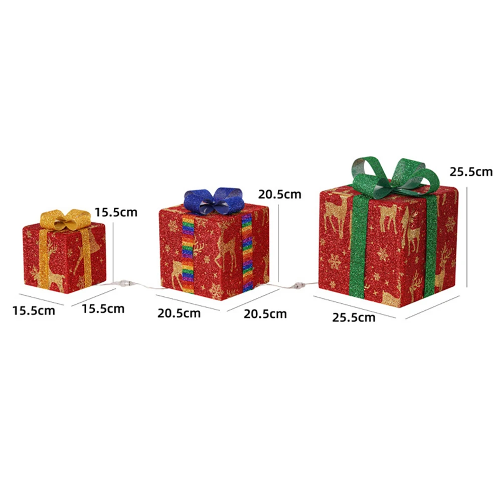 

Colorful 3Pcs Christmas Present Box Light String with Remote Control and Eight Different Flashing Modes for Holiday Cheer