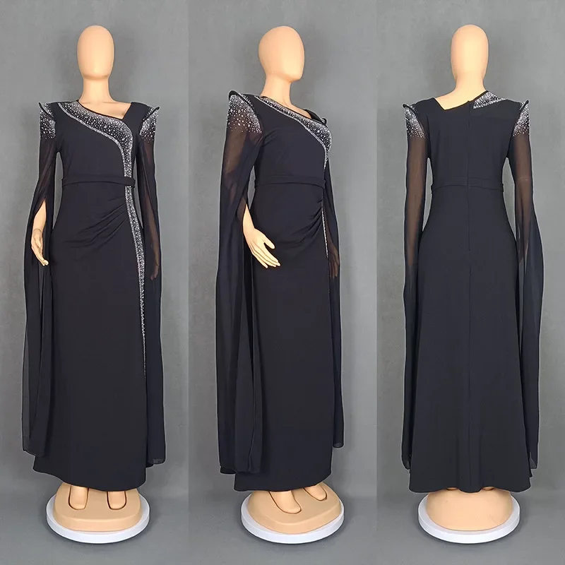 فساتين الحفلات المسائية الفاخرة الماس اضافية طويلة الأكمام ثوب للنساء أفريقيا ملابس الزفاف حفلة موسيقية Bodycon رداء طويل Dashiki