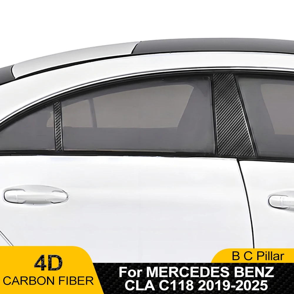 For Mercedes Benz CLA C118 2019-2025 4D Carbon Fiber Black Auto B Pillar Protection Film Pre-Cut Car Window Column Guard Sticker