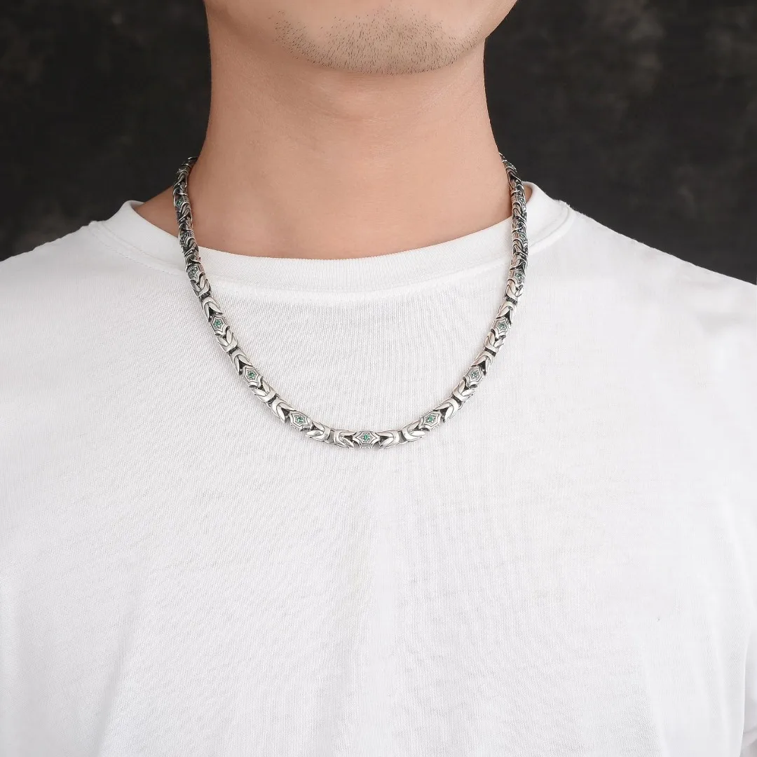 S925 sterling silver peace pattern necklace men's retro diamond thai silver niche handsome fashion item accessories