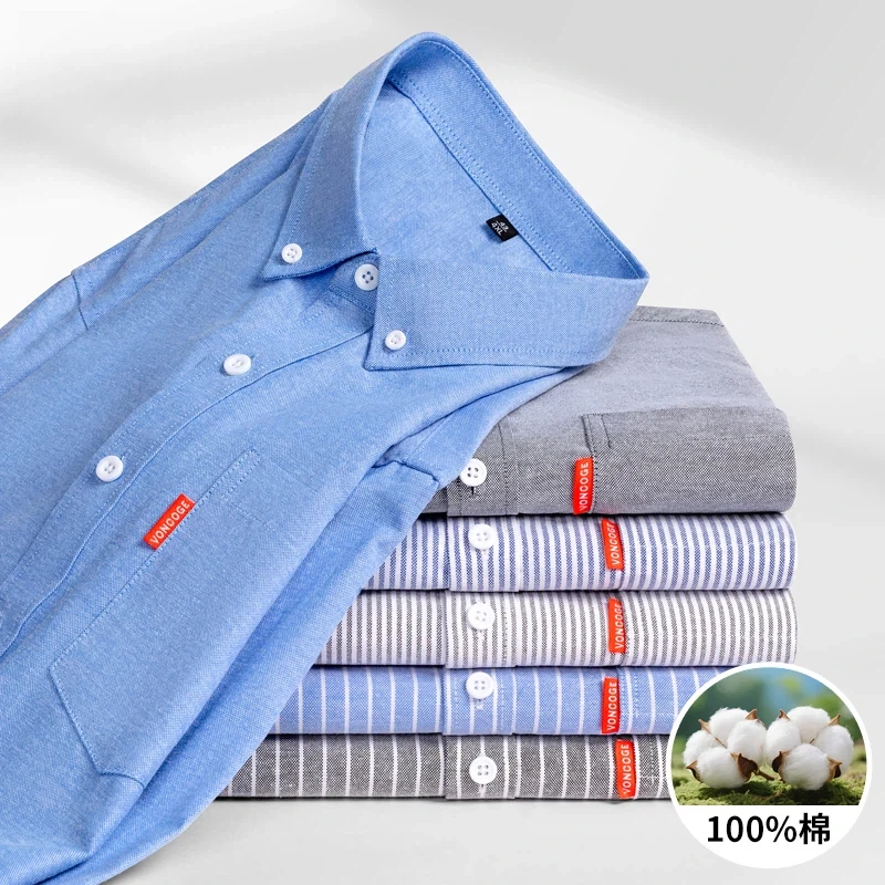 New 100% Cotton Oxford Men's Shirts Long Sleeves Soft Regular Fit Formal Dress White Shirt Pocket Social Blouse Male Clothes