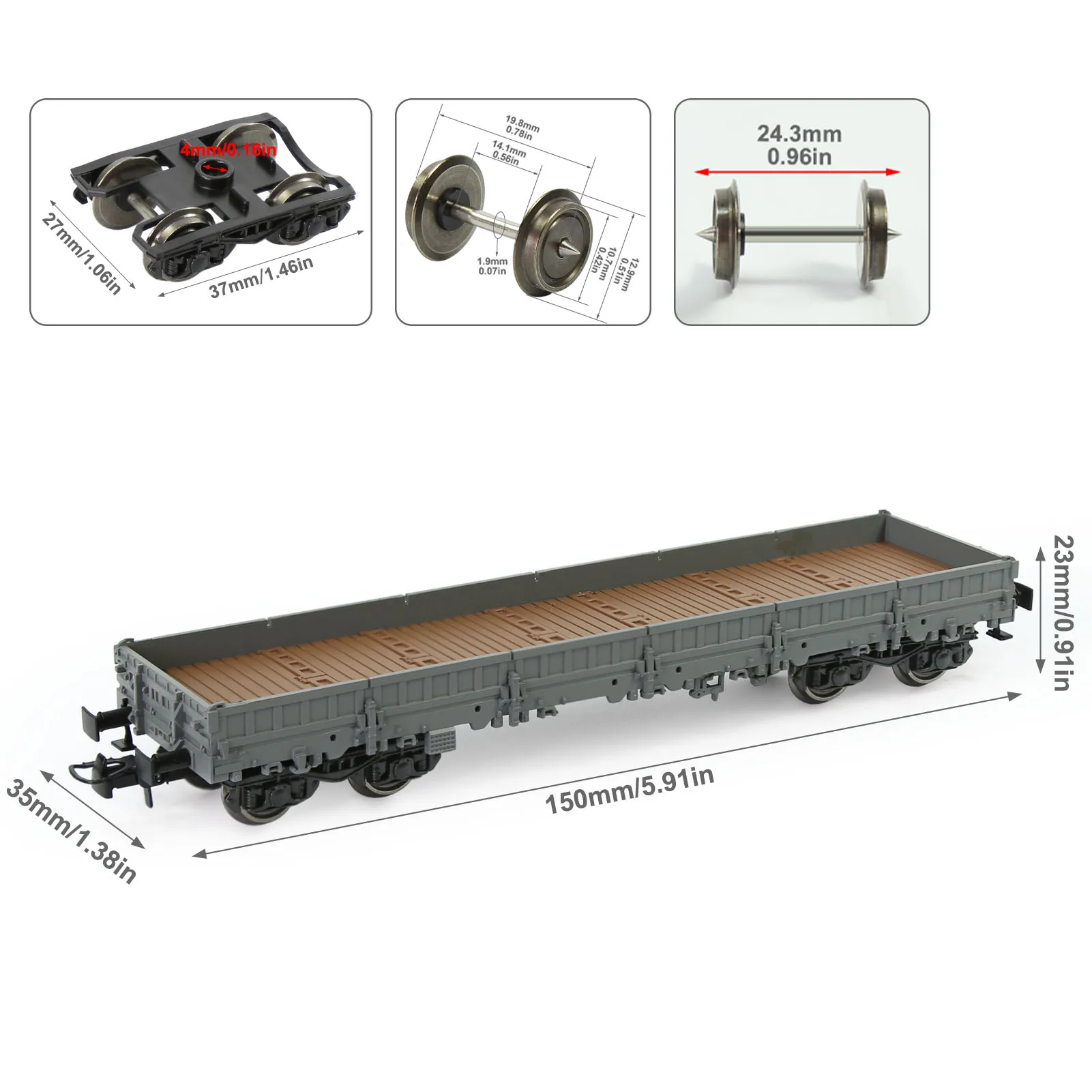 3 Units Evemodel Trains -C8764 HO Scale 1:87 40\' Low-side Car Model Wagon Painted Unlettered