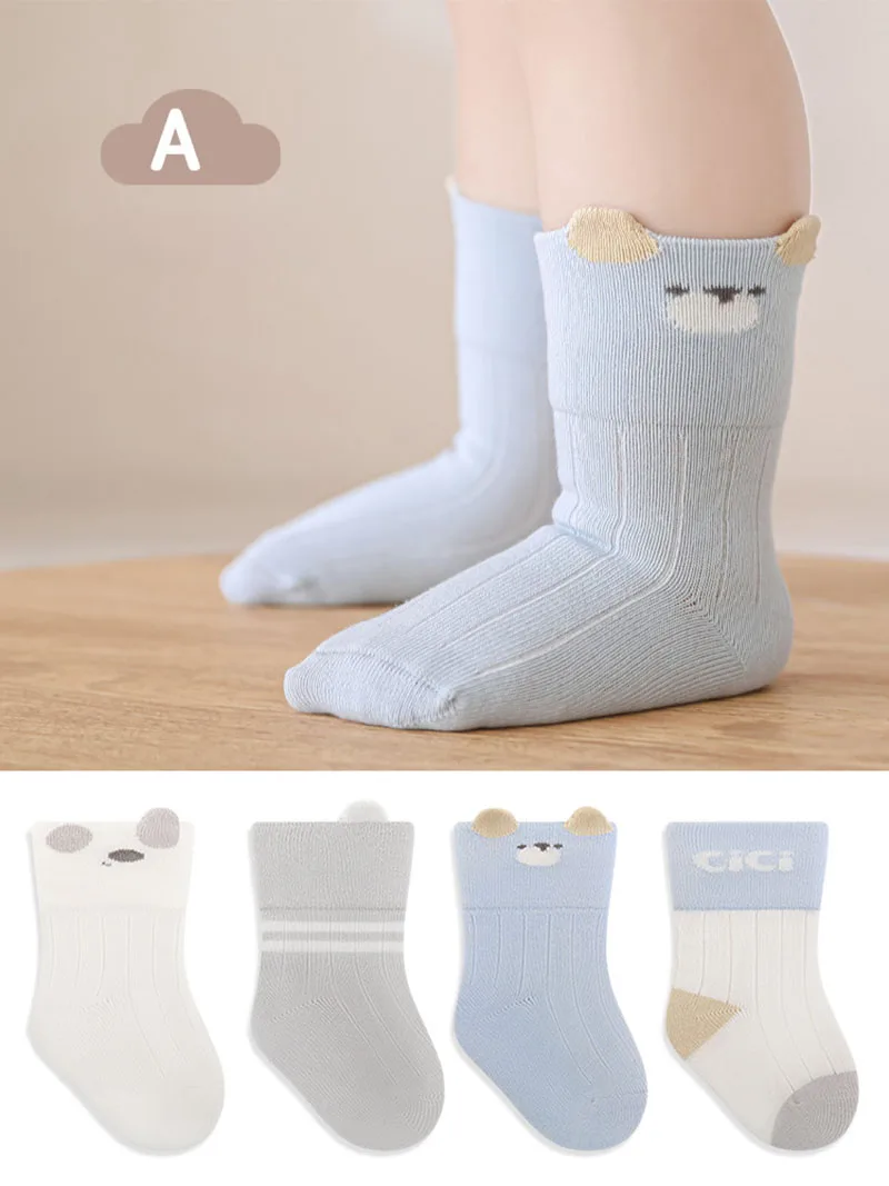 

4 Pairs a Lot MILANCEL New Autumn Baby In Tube Socks 0-5T Cartoon Cute Animal Infant Floor Socks Stripe Toddler Girls Socks