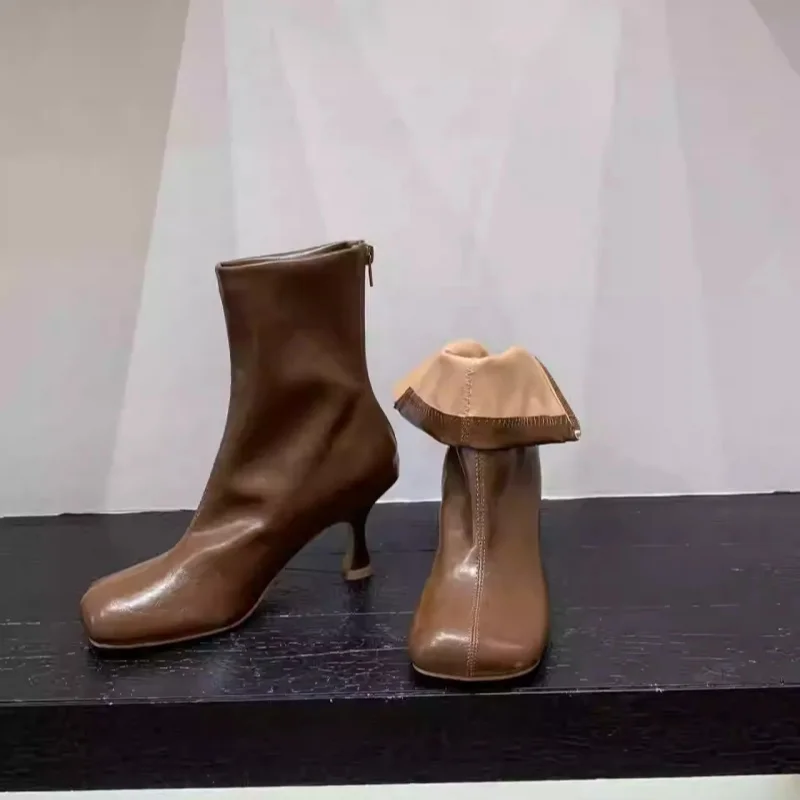 

Square Toe Women's Ankle Boots Fashion Autumn Winter High Heels Irregular Large Toe Thin Heels Short Boots