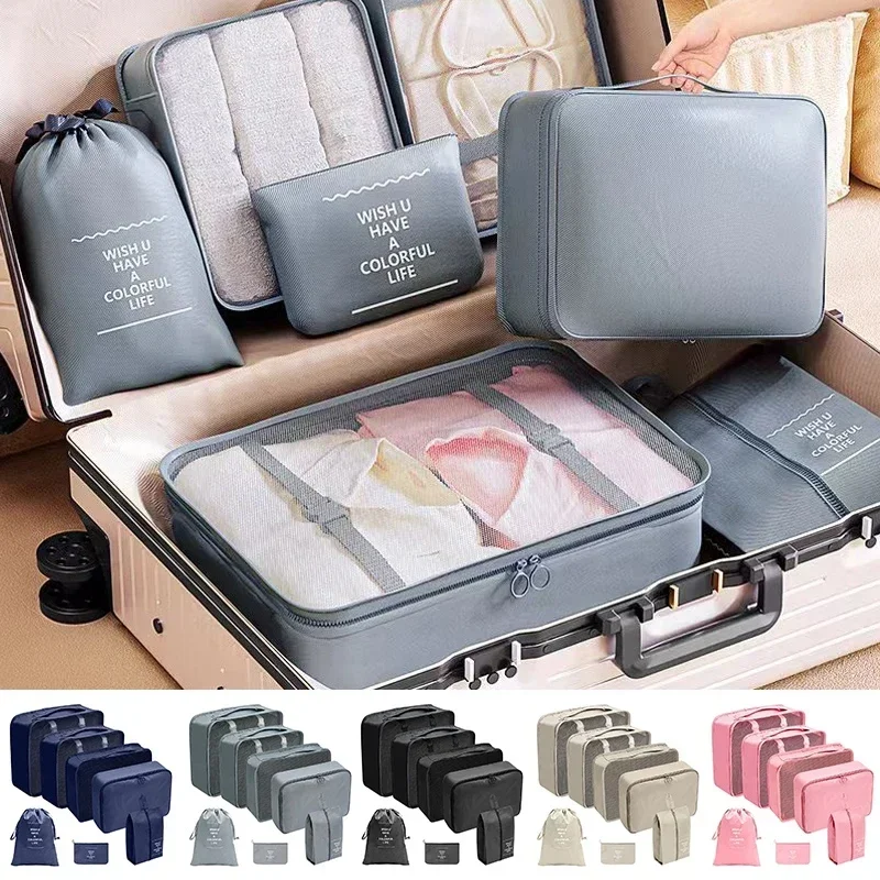 7/10Pcs Set Waterproof Travel Organizer Portable Storage Bags Packing Cubes Set Cases Luggage Clothes Underwear Tidy Pouch