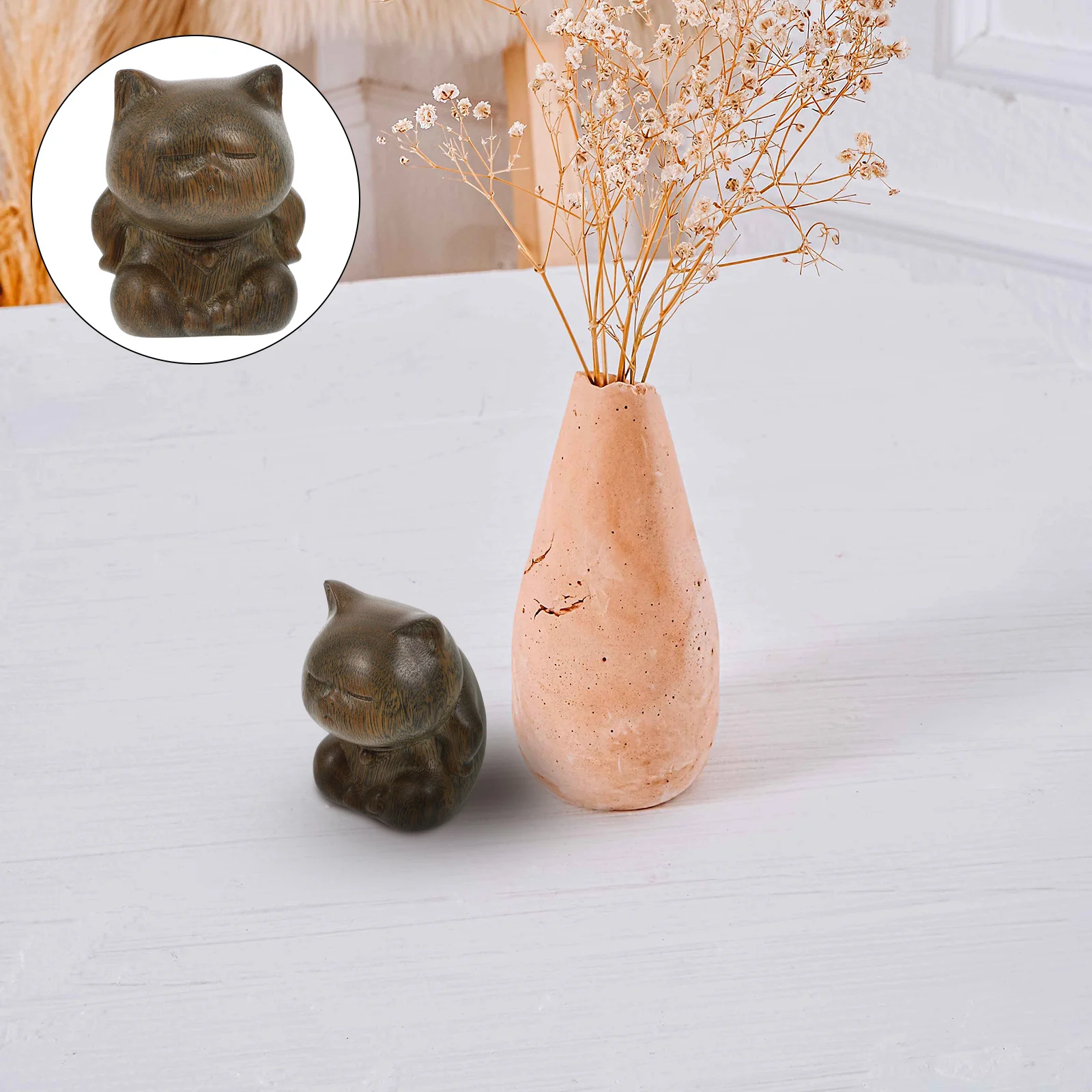 

Green Sandalwood Cat Ornament Desktop Decor Wood Craft Exquisite Feline Adorable Decorative Home Office Gift Solid Wood Cat