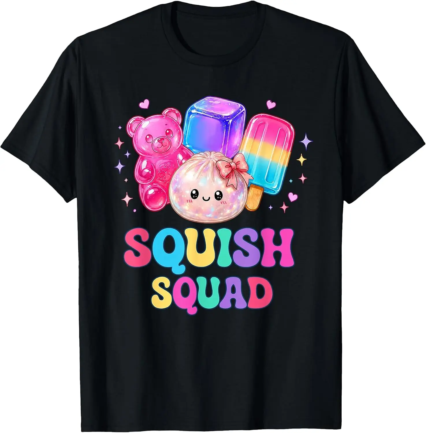 Squish Squad Kawaii Dumpling Rainbow Candy Aesthetic Bow T-Shirt Halloween Loose-Fit Pure Cotton Short-Sleeve Top – Stylish, Breathable, Plus-Size – Christmas Gift