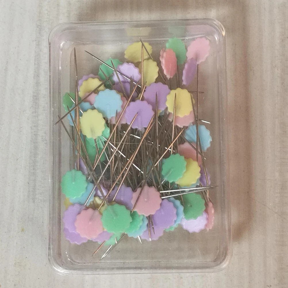 

200Pcs Flat Head Plastic Pins Bright Flower Shape Push Pins for Sewing and DIY Crafts Portable Storage Sewing Patchwork Tools