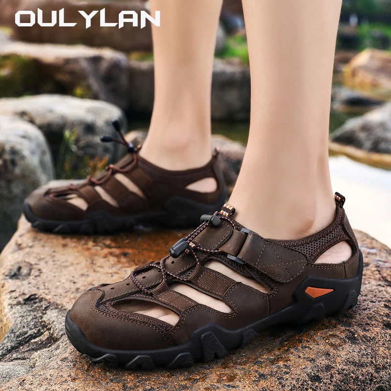 Oulylan Baotou sandalias de playa para hombre, zapatos de verano para hombre, sandalias antideslizantes informales para exteriores, zapatos con agujeros huecos a la moda