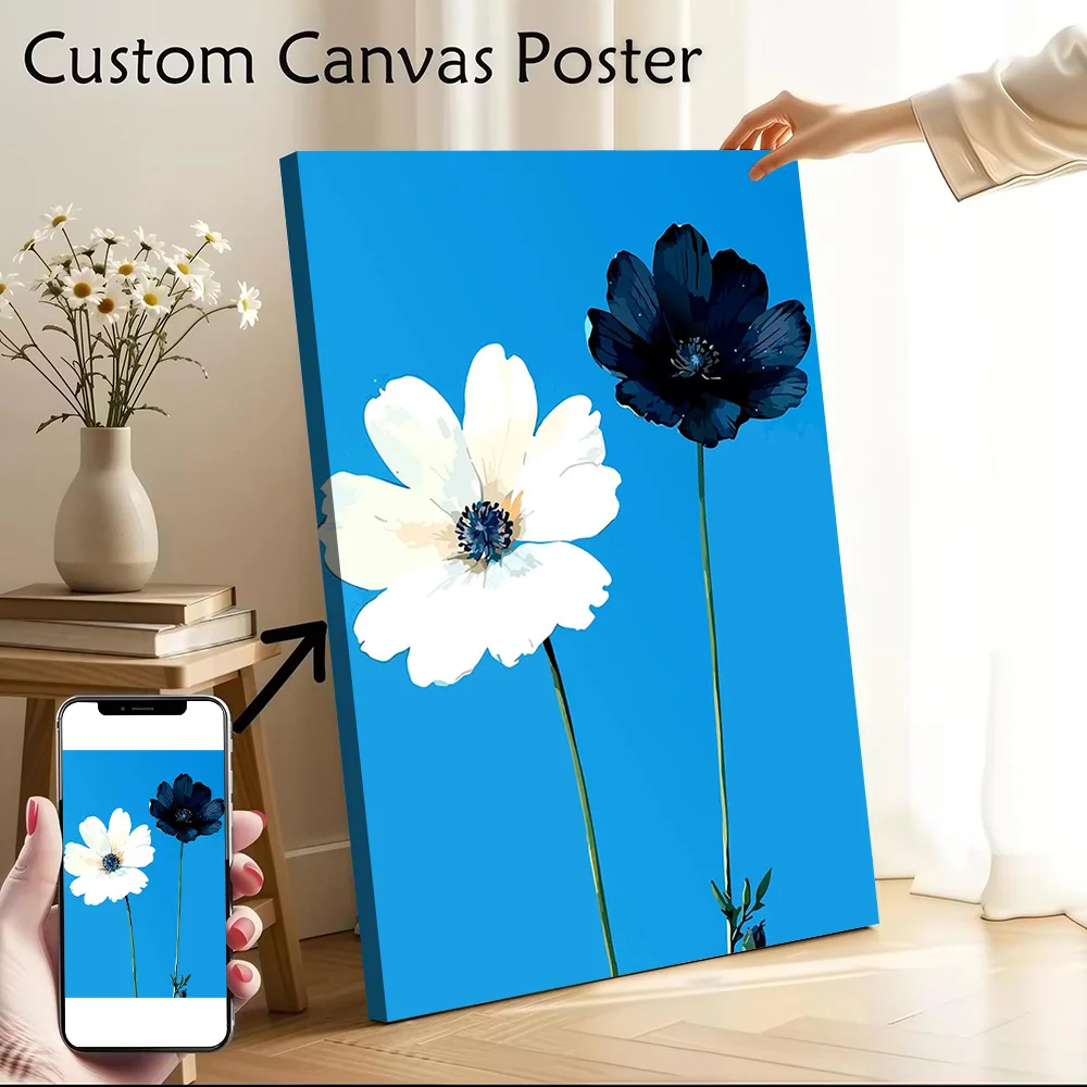 Two Anemone Flowers Printed Canvas Poster Custom Pictures Wall Art Canvas Painting for Room Decorating Interior Decoration Mural