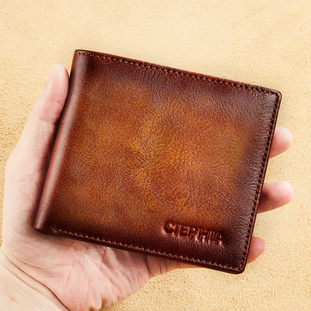 

Men's Short Wallets RFID Anti-theft Brush Leather Driver's License Card Slot First Layer Cowhide Two-fold Wallet