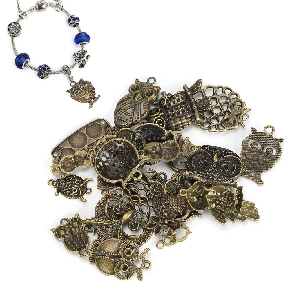 24pcs Jewelry Tools Bronze Owl Jewelry Accessories Alloy Mixed Models Animal Pendants Animal Owl Charms Bracelet Making