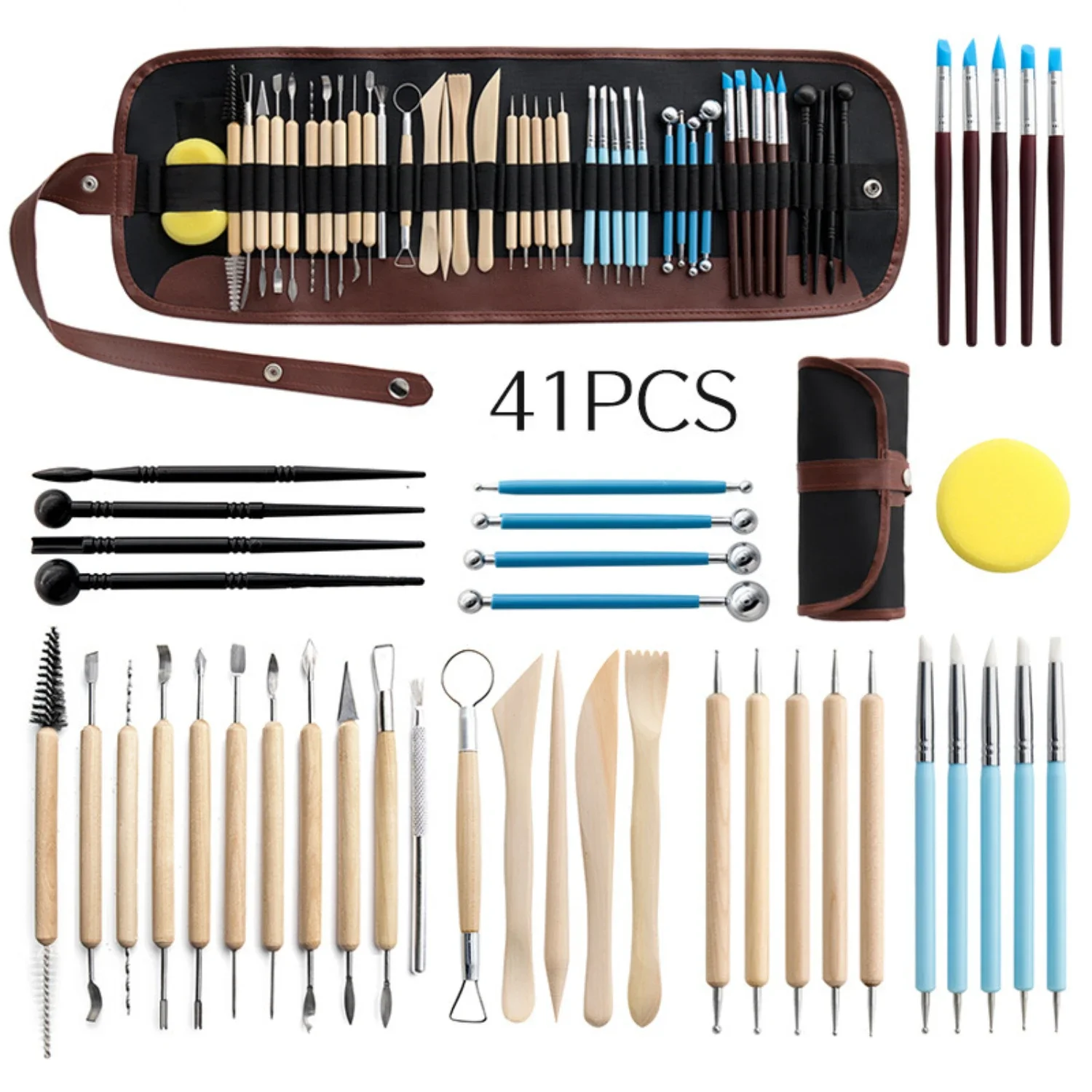 High-Quality Ceramic Pottery Carving Set with Detailed Wooden Handles - Ideal for All Creative Projects. Includes 41 Clay Sculpt