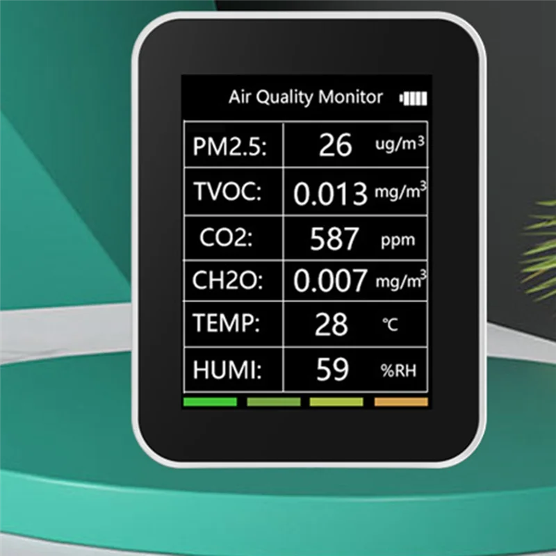 A003 6 en 1 Detector de calidad del aire PM2.5 TVOC CO2 CH2O Monitor de temperatura y humedad multidetector inteligente