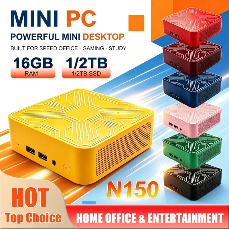 Powerful Intel Core N150 Multi-Color Optional Gaming Mini Desktop PC 4K Windows 11 16GB RAM 1/2TB SSD WIFI6 BT5.2