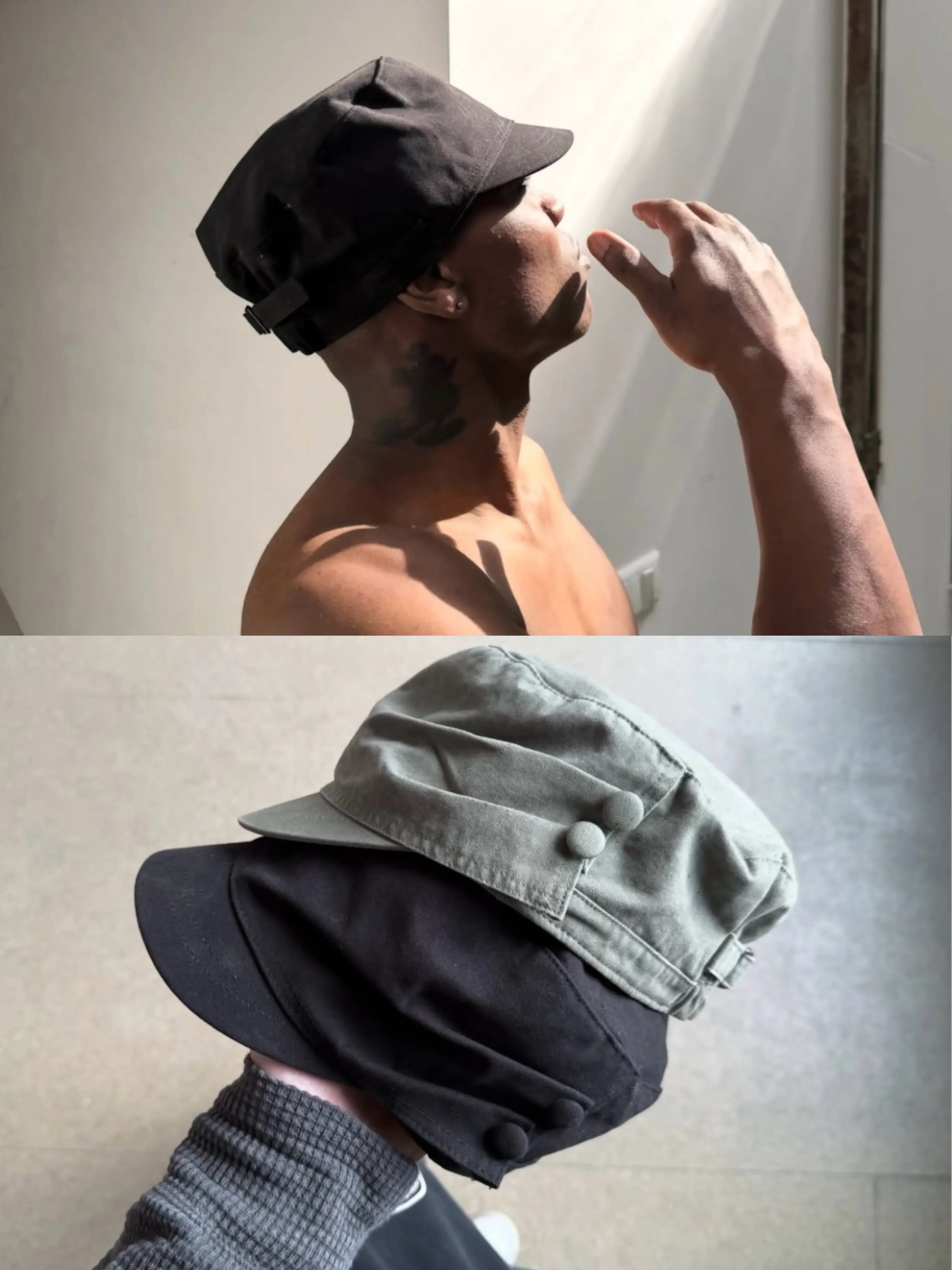 no-faith-studios-three-dimensional-double-pleated-flat-top-folding-cap-washed-old-hat