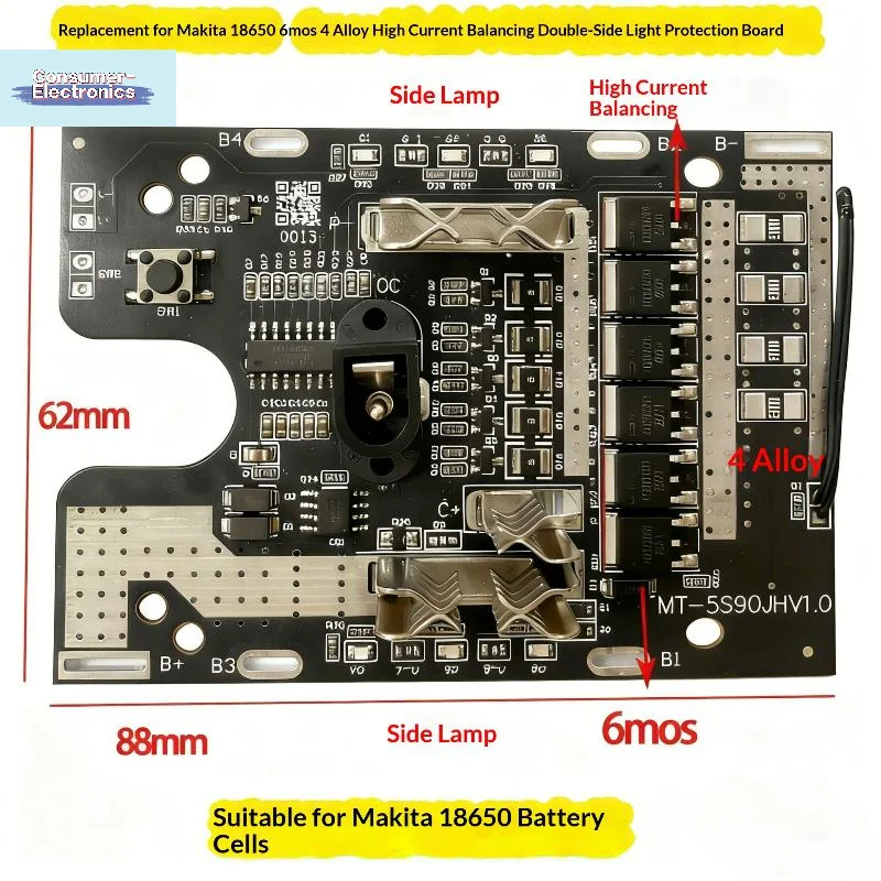 【For 18650 Battery Protection Board 21V 6MOS 4Alloy High-Power 130A Battery Protection Board With Side Light DIY Accessories】