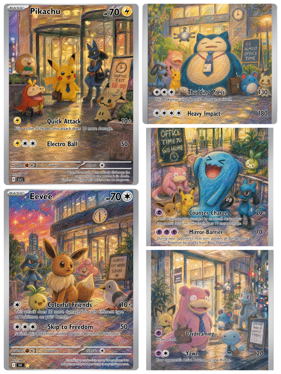 PTCG Cards Office After Work Set Holo Rare Cards Snorlax Eevee Wobbuffet Slowpoke PTCG Cards Gift Collection PKM DIY Gift