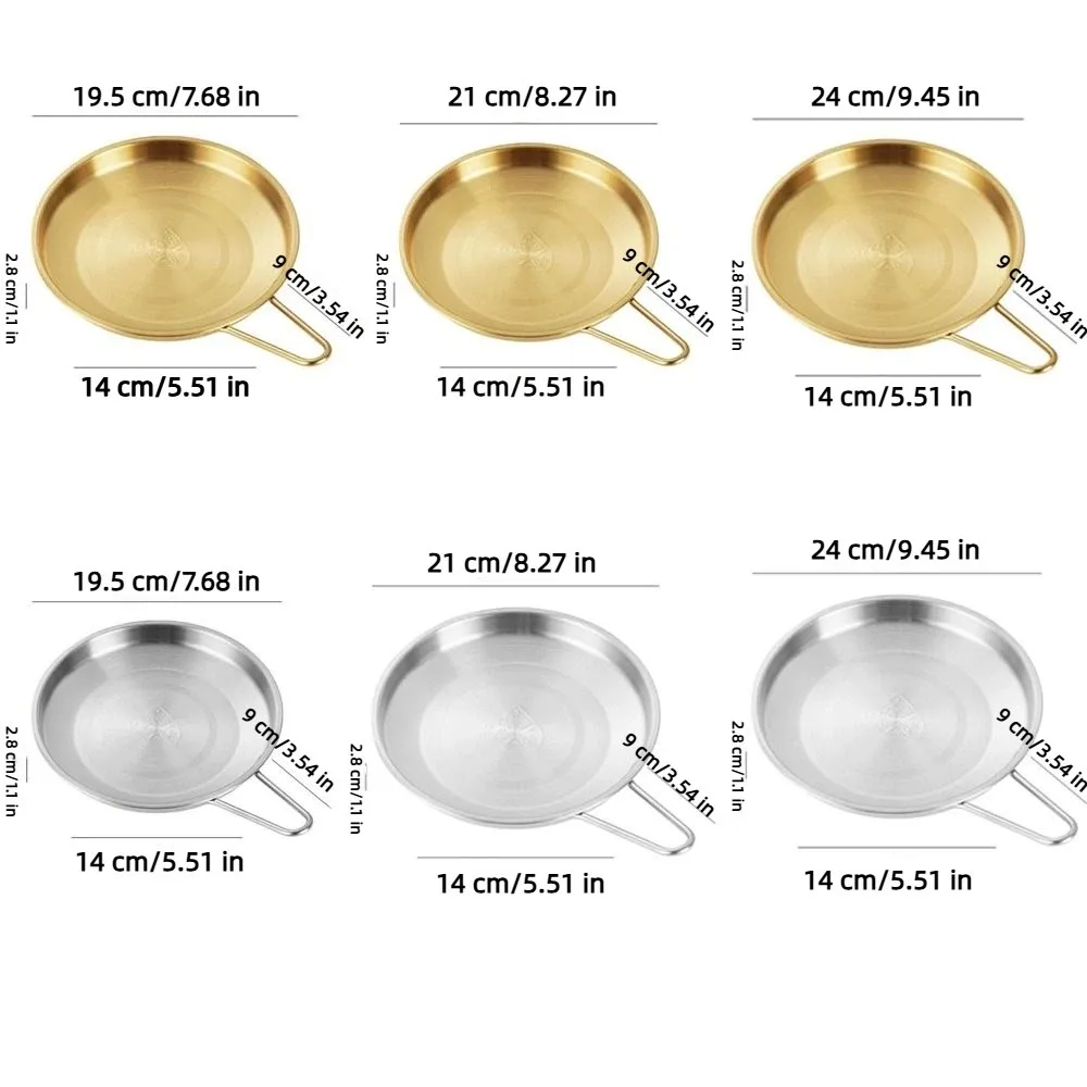 Tableware Thickened Stainless Steel Plates with Handle Round Dining Dish Stain Resistant Rustproof Barbecue Dish Outdoor Dining