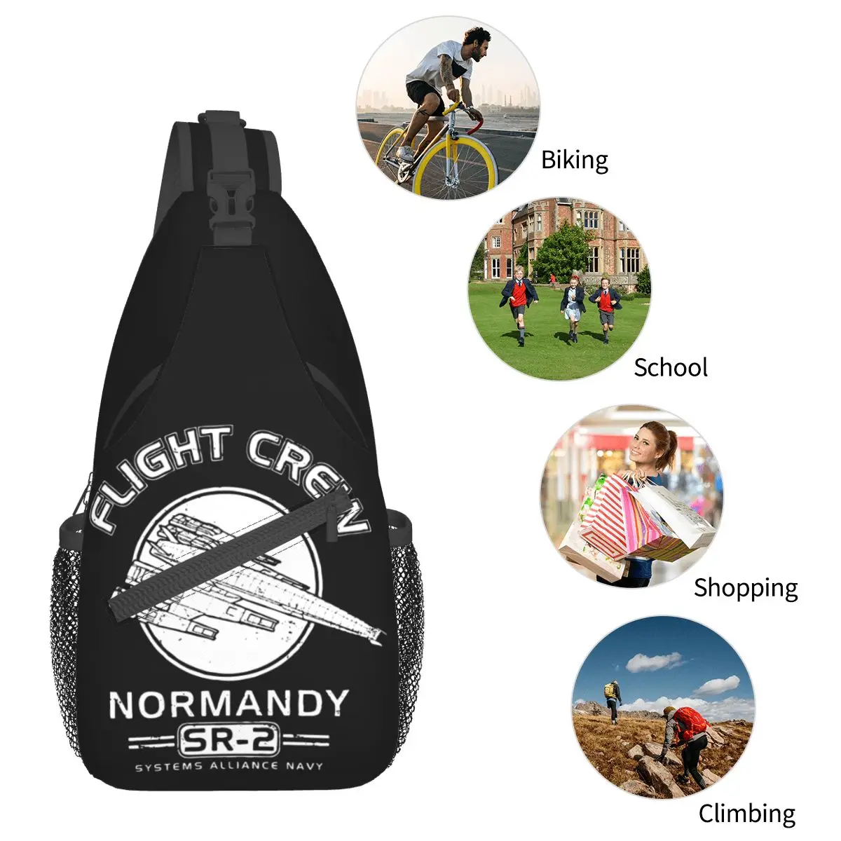 Normandië Delorean Fly Kleine Sling Bag Borst Crossbody Schouderslinger Rugzak Wandelen Reizen Daypacks Massa Gaming Bedrukte Tas