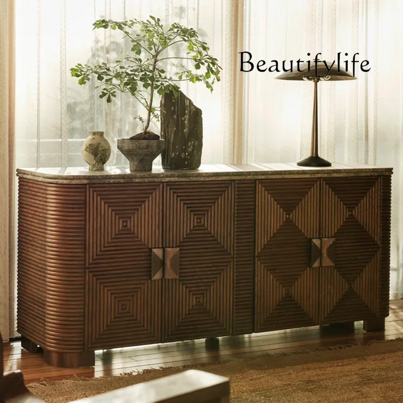 YJ57 خزانة جانبية لتناول الطعام من الخشب الصلب بالكامل على طراز العصور الوسطى، خزانة جانبية لتناول الطعام الفرنسية القديمة، خزانة مدخل، وضع مصمم للتخزين #4