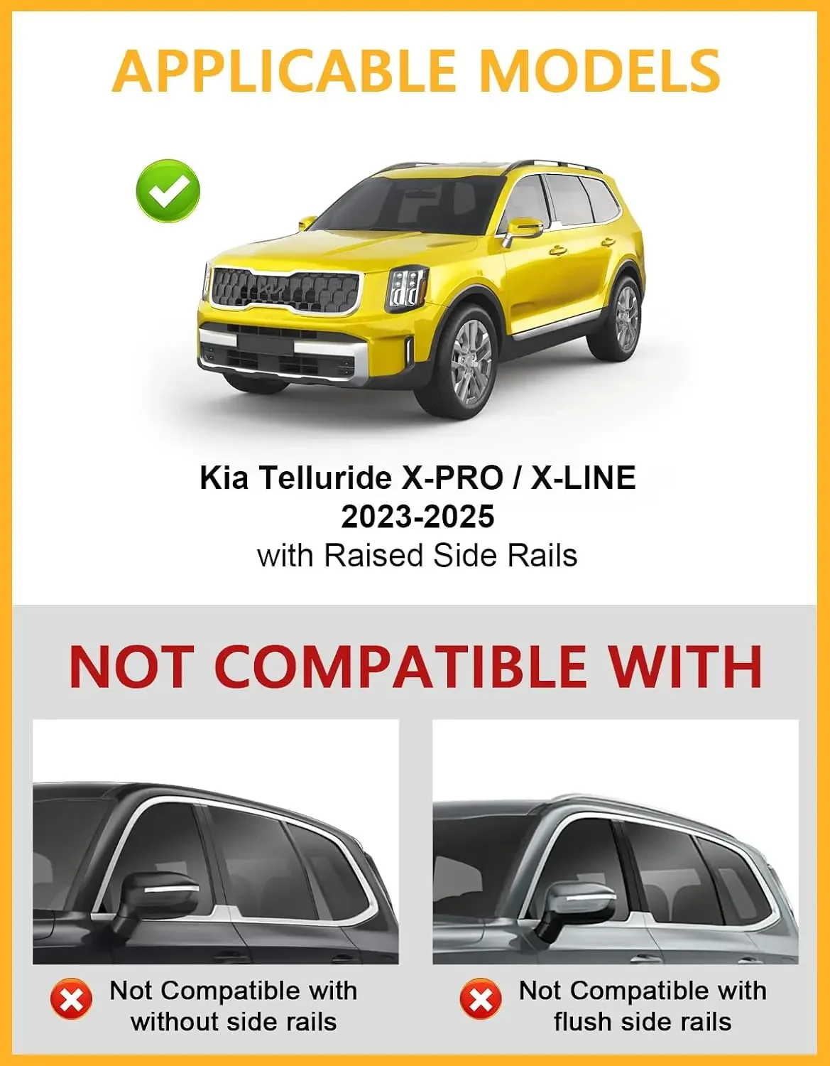 300lbs Roof Rack Cross Bars for KIA Telluride 2023-2025 | X-PRO & X-LINE with Raised Side Rails Lockbale Heavy Duty Anti-Theft A