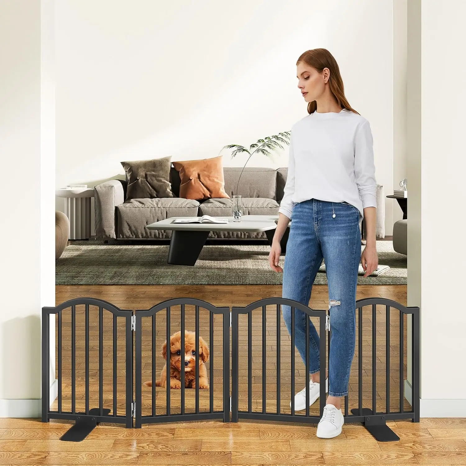 

Высокий отдельно стоящий вольер для собак 16 дюймов, раскладной, расширяется до 48 дюймов в ширину, для прохода, черный