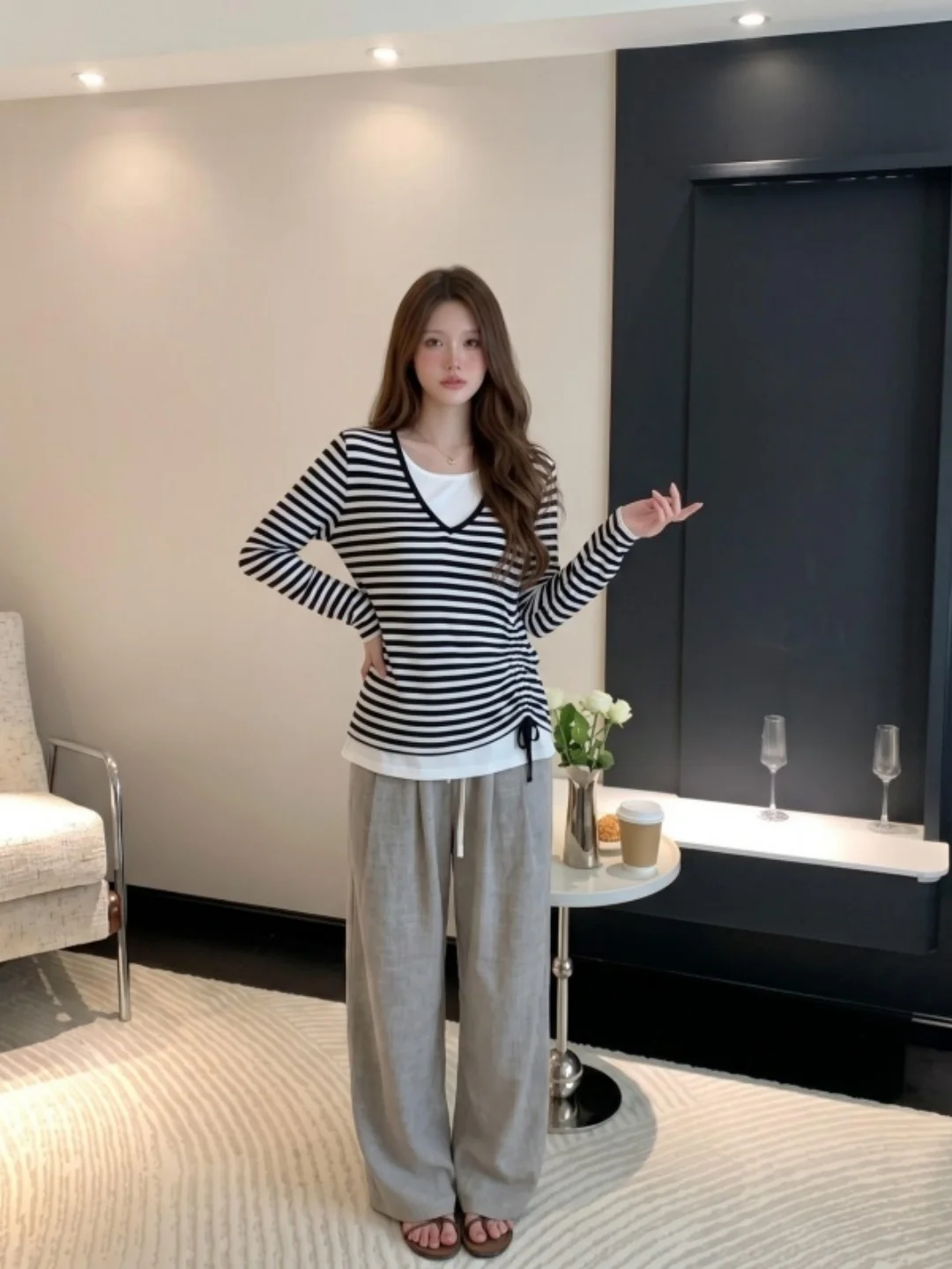 Casual Style Long Sleeve T-Shirt round Neck Drawstring Waist plus Size 300 Pounds Autumn Winter Fashionable And Stylish for p...